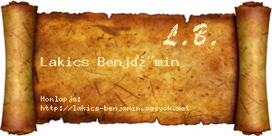 Lakics Benjámin névjegykártya